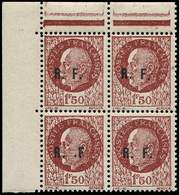 ** TIMBRES DE LIBERATION - **   POITIERS 1f : 1f50 Brun Rouge, T I, BLOC De 4 Cdf Dont Un T. Avec Point Avant Le F, TB - Libération