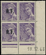 ** TIMBRES DE LIBERATION - **   POITIERS 53 : 40c. Violet, NON EMIS, BLOC De 4 CD 18/12/43, 2 Ex. Sans Surch., TB - Libération