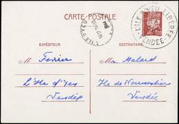 Let TIMBRES DE LIBERATION - Let  YEU 10E : CP Entier 1f20 Brun-rouge Obl. Cachet L'ILE D'YEU LIBERE, Càd 24/10/44, TB - Libération