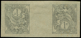 (*) VARIETES - (*)  107   Blanc,  1c. Gris, NON DENTELE, TETE-BECHE Avec Pont, Papier Verdâtre, TB - Neufs