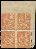 * VARIETES - *    117d  Mouchon, 15c. Orange, BLOC De 4 Cdf, 2 Ex. NON DENTELES, TB - Neufs