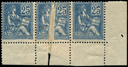 * VARIETES - *    118   Mouchon, 25c. Bleu, PLI ACCORDEON Dans Une BANDE De 3 Cdf, Rare Et TTB. J - Neufs