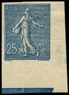 ** VARIETES - **   132c  Semeuse Lignée, 25c. Bleu Foncé, NON DENTELE, Cdf, TB. Br - Neufs