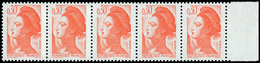 ** VARIETES - **   2182a  Liberté, 0,30 Orange, BANDE De 5 Bdf, 2 Ex. SANS PHOSPHO, TB. C - Neufs