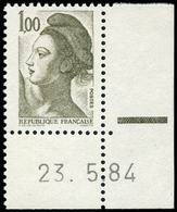 ** VARIETES - **   2185   Liberté, 1,00 Olive Foncé, Papier Vergé, Cdf Daté 23/5/84 + RE, TB - Neufs