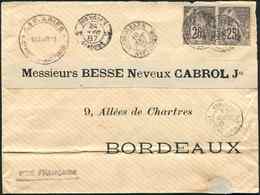 Let Let  54   25c. Noir S. Rose, PAIRE Obl. Càd St PIERRE MARTINIQUE 10/8/87 S. Env., Arr. Bordeaux 24/8, TB - Autres & Non Classés