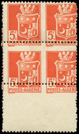 ** **   ALGERIE 197d : 5f. Rouge Orange, BLOC De 4 SANS Surcharge, Variété De PIQUAGE Spectaculaire, Paire Sup. *, TB - Autres & Non Classés