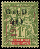 * *    GUADELOUPE 52c : 40 Sur 1f. Olive, Surcharge 1903 ROUGE, Type W, TB - Autres & Non Classés