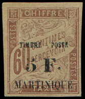 (*) (*)  MARTINIQUE 60 : 5f. Sur 60c. Brun, Surcharge Déplacée, SANS COLIS POSTAUX, Pelurage, Aspect TB. J - Autres & Non Classés