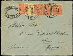 Let Let  NOUVELLE CALEDONIE 117 : 25c. Rouge Et Jaune, BANDE De 4 Mill.7 Obl. SYDNEY 19/11/28 Sur Env., Cachet LOOSE SHI - Oblitérés