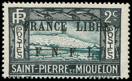 * *    SAINT PIERRE ET MIQUELON 234 : 2c. Noir Et Vert-bleu, FRANCE LIBRE, TB. S - Neufs