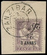 ZANZIBAR 65a : 25c. Et 1/2a. S. 3a. S. 30c. Violet, Surcharge à éléments RENVERSES, Obl. S. Fragt, TB - Oblitérés