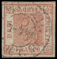 ALLEMAGNE (ANCIENS ETATS) SAXE 1 : 3p. Rouge, Obl., Restauré, Aspect TTB - Saxe