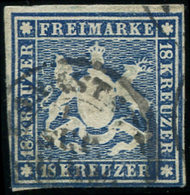 ALLEMAGNE (ANCIENS ETATS) WURTEMBERG 15 : 18k. Bleu, 2 Marges Au Filet, Obl., R, B/TB - Autres & Non Classés