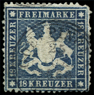 ALLEMAGNE (ANCIENS ETATS) WURTEMBERG 20 : 18k. Bleu, Oblitéré, Défauts, B/TB - Autres & Non Classés