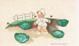 Bébé, Choux Sur Faire-part De Baptême Illustré Par Helena Scheggia, 1944 - Nacimiento & Bautizo