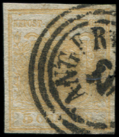 ITALIE (ANCIENS ETATS) LOMBARDO-VENETIE 1b : 5c. Jaune Citron Verdâtre, Obl. Cachet Avec Cercles, TB - Lombardo-Vénétie