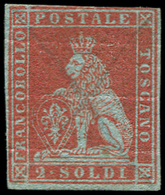 ITALIE (ANCIENS ETATS) TOSCANE 3 : 2s. Rouge-brun Obl. Plume, Au Filet En Haut, B/TB, R. C - Toscane