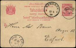 Let Let  SIAM CP Entier 4a. Carmin Obl. Cachet Natif, Càd BANGKOK 10/4/90, Arr. Erfürt Le 12/5, TB - Siam