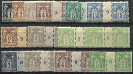 * *    Sage, Lot De 13 PAIRES Mill.8, 9 Et 0 Entre N°83 Et 106, Fortes Ch. + N°75 PAIRE Mill.8 Obl., B/TB - Collections (en Albums)