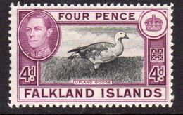 Falkland Islands GVI 1938-50 4d Upalnd Goose Bird, Black & Purple, Hinged Mint, SG 154 - Falklandeilanden