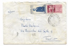 Francobollo   Lire 25 Eleonora Duse  + Espresso Lire 75   Su Busta  Anno 1959 - 1946-60: Oblitérés
