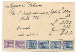 Francobolli  4 Da Lire 5 + 2 Da Lire 1  Su Cartolina Anno 1941 - Storia Postale