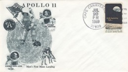 Apollo 11 Illustrated Cover, 1st Man Lands On Moon Astronauts Armstrong Aldrin, Cape Canaveral Postmark 20 July 1969 - Amérique Du Nord