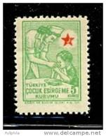 1945-1946 TURKEY TURKISH SOCIETY FOR THE PROTECTION OF CHILDREN 5 KURUS CHARITY STAMP (MAT PAPER) MNH ** - Charity Stamps