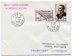 1 Ière Liaison Aérienne Par CARAVELLE AIR FRANCE Entre PARIS Et FRANCFORT Sur Env. Du 01/11/1959 - 1927-1959 Cartas & Documentos