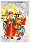 FANTAISIE Thème Fêtes Illustrateur  : Vive St Nicolas - Père Noêl Santa Claus Âne Hotte Cadeaux Enfants - Saint-Nicolas