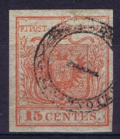 Osterreich Lombardei Venetien 1850 Mi 3 Type I Plate 1 Distribuzione 1 Cancel RR ,  Ferchenbuauer Certificate - Usados