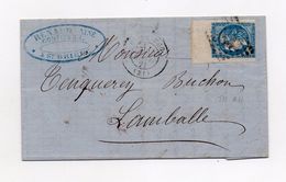 !!! PRIX FIXE : N°45 TII REPORT II GRAND BORD DE FEUILLE SUR LETTRE DE ST BRIEUC DE 1871 - 1849-1876: Période Classique