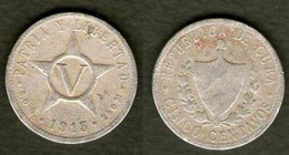 Cuba Kuba Moneta 5 Cent Pesos 1915 Rara - Cuba