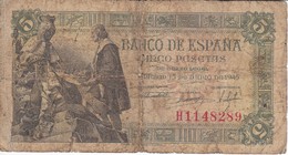 BILLETE DE ESPAÑA DE 5 PTAS DEL 15/06/1945 SERIE H CALIDAD RC  (BANKNOTE) - 5 Peseten