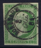 France: Yv Nr 12 B Vert Foncé Obl./Gestempelt/used  Tache Mince/thin Spot - 1853-1860 Napoléon III.