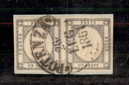 0044 1861 - Coppia Del 1 Grano Grigio Argento (19d) Su Piccolo Frammento - Usata A Potenza 26.7.1861 - Autres & Non Classés