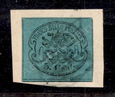 0064 1867 - 5 Cent Azzurro Verdastro (16) Su Frammento - Ottimi Margini - Molto Bello (475) - Autres & Non Classés