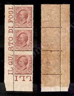 0157 1906 - Striscia Verticale Di Tre Del 10 Cent Leoni (82-82aa) Con Stampa Incompleta Sull’ultimo Esemplare - Angolo D - Autres & Non Classés