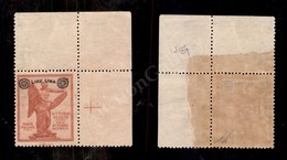 0174 1924 - 1 Lira Su 10 Cent Vittoria (159d) Angolo Di Foglio Con Filigrana Croce - Gomma Integra - Cert. Raybaudi - Autres & Non Classés