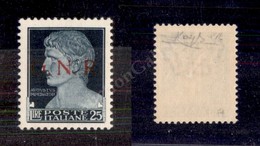 0291 1944 - 25 Lire (488) - Punto Piccolo Dopo G + Evanescente Dopo N + Grosso Dopo R - Gomma Integra - Non Catalogato - Autres & Non Classés