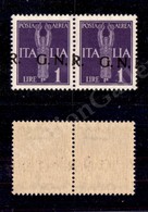 0307 1944 - 1 Lira (121cb - Aerea) - Coppia Orizzontale Con Soprastampe Oblique - Gomma Integra (640+) - Autres & Non Classés