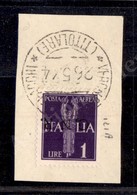 0308 1944 - 1 Lira (121a - Aerea) Con Soprastampa Capovolta Su Frammento - Oliva - Sonstige & Ohne Zuordnung