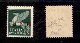 0313 1944 - 5 Lire (123a - Aerea) Con Soprastampa Capovolta - Gomma Integra - Oliva + Chiavarello (450) - Sonstige & Ohne Zuordnung