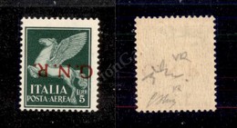 0313 1944 - 5 Lire (123a - Aerea) Con Soprastampa Capovolta - Gomma Integra - Oliva + Chiavarello (450) - Andere & Zonder Classificatie