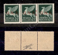 0314 1944 - Striscia Orizzontale Di Tre Del 5 Lire (123 - Aerea) - Pezzo Centrale Con Spazio Tipografico Dopo R (123cd)  - Andere & Zonder Classificatie