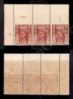 0500 1926/1929 - Striscia Di Tre Del 2 Lire Sibilla (57c) Non Dentellati In Alto - Angolo Di Foglio - Gomma Integra (5.2 - Other & Unclassified