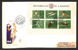 0556 Giochi Olimpici - Foglietto Da 360 Lire (21) Con Stampa Del Bruno Spostato - Busta FDC Venezia 27.8.1960 - Pieghe N - Andere & Zonder Classificatie