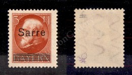 0598 Sarre - 1920 - 3 Marchi Rosso (29) - Gomma Integra (320) - Andere & Zonder Classificatie