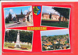 80 BEAUQUESNE Cp Multivues Eglise Mairie Terrain Ballon Au Poin Vue Plongeante          Edit Estel - Beauquesne